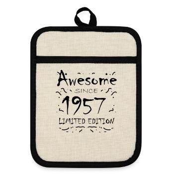 1957 - Born 1957 - Fantastic since 1957 - Pot holders with rubber back - linen/black  - Front