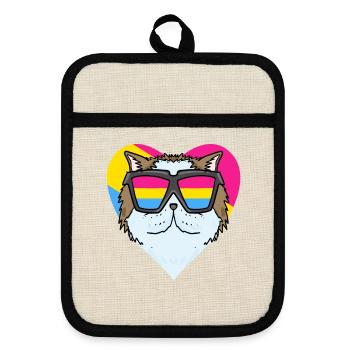 Pansexual Cat Persian Cat Heart Gift - Pot holders with rubber back - linen/black  - Front