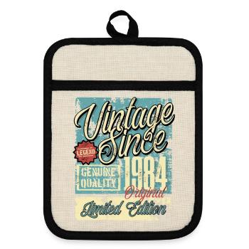 1984 Birthday vintage Retro Legend - Pot holders with rubber back - linen/black  - Front
