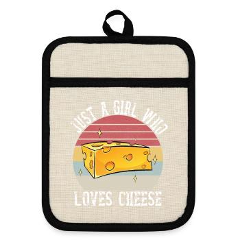 Just A Girl Who Loves Cheese Shirt Cheese Lover - Topflappen mit Gummirückseite - Leinen/Schwarz  - Vorne