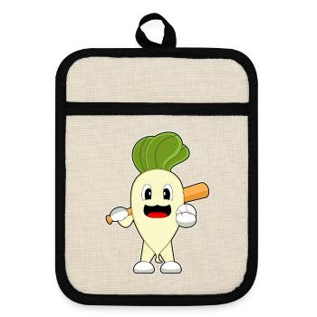 Radieschen Baseball Baseballschläger - Topflappen mit Gummirückseite - Leinen/Schwarz  - Vorne