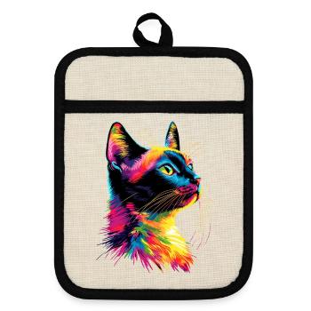 Cat Colorful Rainbow Colors Popart Cat Mom Cats - Pot holders with rubber back - linen/black  - Front