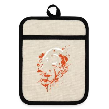 Halloween - Trick or Treat - Totenkopf Kostüm - Topflappen mit Gummirückseite - Leinen/Schwarz  - Vorne