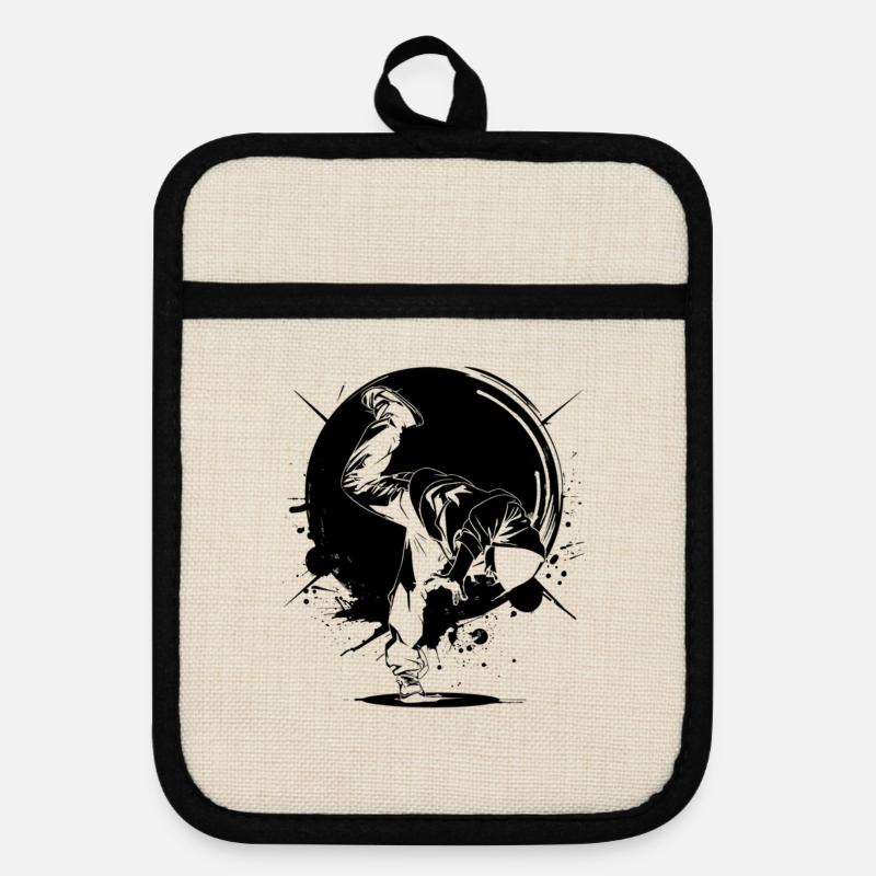 Breakdancer - Pot holders with rubber back - linen/black 
