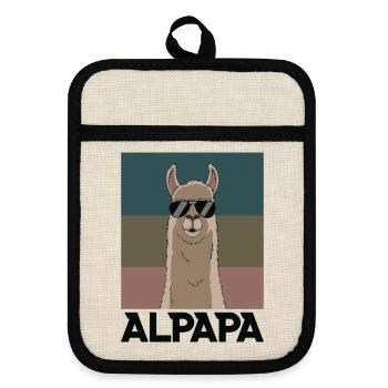Papa Alpaga Papa Drôle Lama Cadeau de Fête des Pères - Maniques avec dos en caoutchouc - lin/noir  - Devant