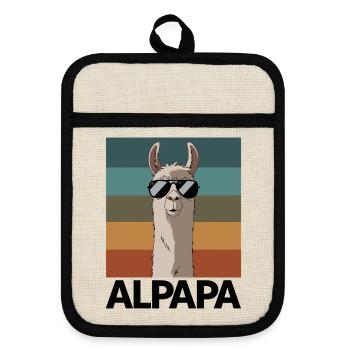 Papa Alpaga Papa Drôle Lama Cadeau de Fête des Pères - Maniques avec dos en caoutchouc - lin/noir  - Devant