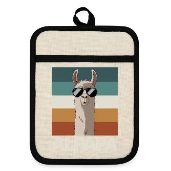 Papa Alpaga Papa Drôle Lama Cadeau de Fête des Pères - Maniques avec dos en caoutchouc - lin/noir  - Devant
