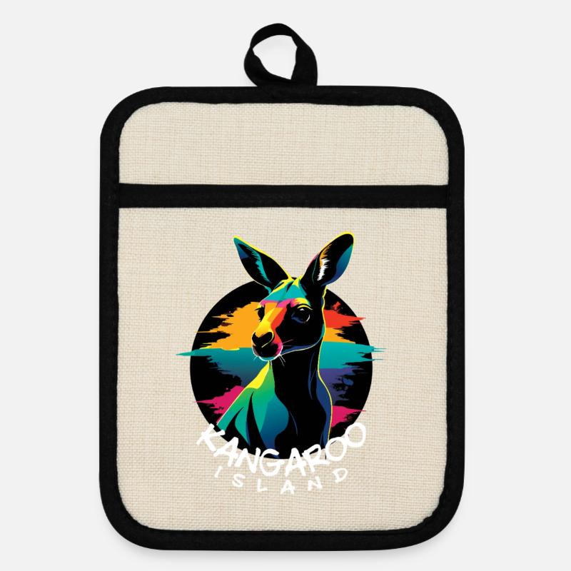 Kangaroo Island - Pot holders with rubber back - linen/black 