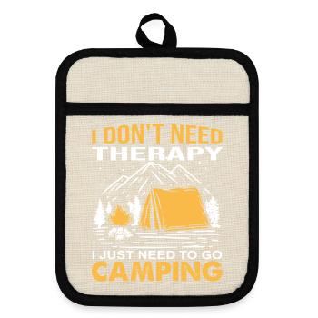 Ich brauche keine Therapie, ich gehe zum Campen - Topflappen mit Gummirückseite - Leinen/Schwarz  - Vorne