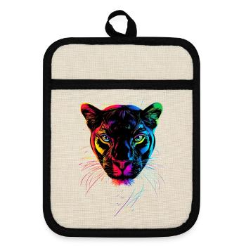 Panther Leopard Big Cat Cute Big Cat Panter - Pot holders with rubber back - linen/black  - Front