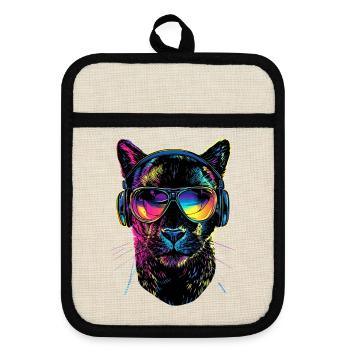 Panther Leopard Big Cat Cute Big Cat Panter - Pot holders with rubber back - linen/black  - Front