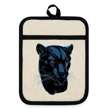 Panther Leopard Big Cat Cute Big Cat Panter - Pot holders with rubber back - linen/black  - Front