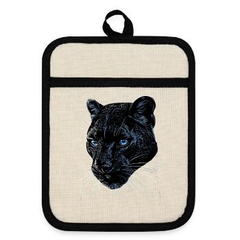Panther Leopard Big Cat Cute Big Cat Panter - Pot holders with rubber back - linen/black  - Front