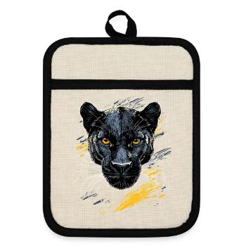 Panther Leopard Big Cat Cute Big Cat Panter - Pot holders with rubber back - linen/black  - Front
