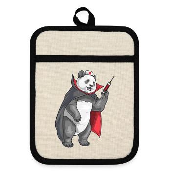 Infirmière panda d’Halloween - Maniques avec dos en caoutchouc - lin/noir  - Devant