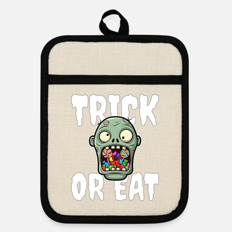 SÜSSES ODER ESSEN - ZOMBIE HALLOWEEN - Topflappen mit Gummirückseite - Leinen/Schwarz 