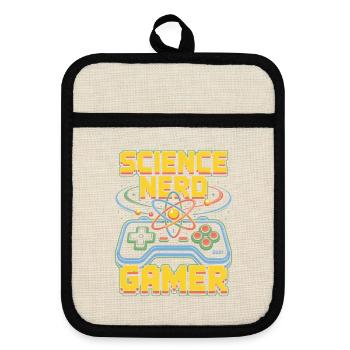 Science Nerd Gamer Atom Controller Wissenschaft - Pot holders with rubber back - linen/black  - Front