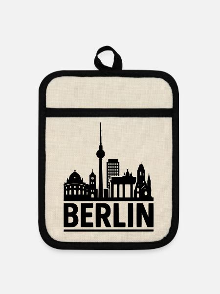 Berlin Skyline Hauptstadt - Topflappen mit Gummirückseite - Leinen/Schwarz 