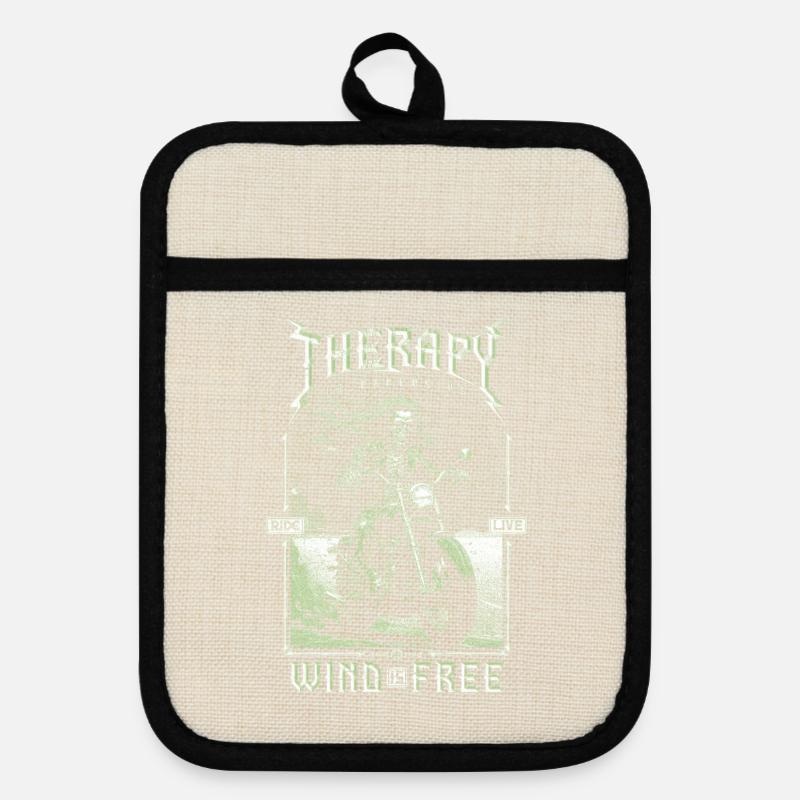 Therapy Is Expensive Wind Is Free Biker Skull - Pot holders with rubber back - linen/black 