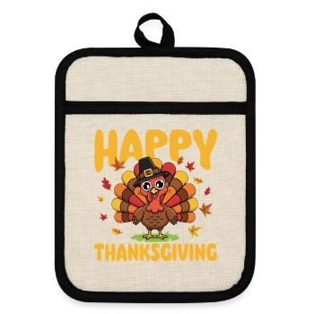 Joyeux mélange de récolte d’automne de Thanksgiving - Maniques avec dos en caoutchouc - lin/noir  - Devant