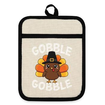 Gobble Gobble Herbstspaß Thanksgiving Spirit - Topflappen mit Gummirückseite - Leinen/Schwarz  - Vorne