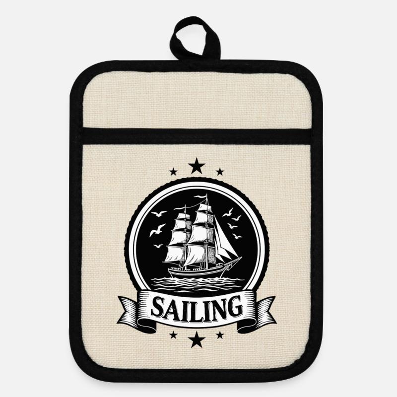 Sailing Sailing Ship Maritim Ahoy - Pot holders with rubber back - linen/black 