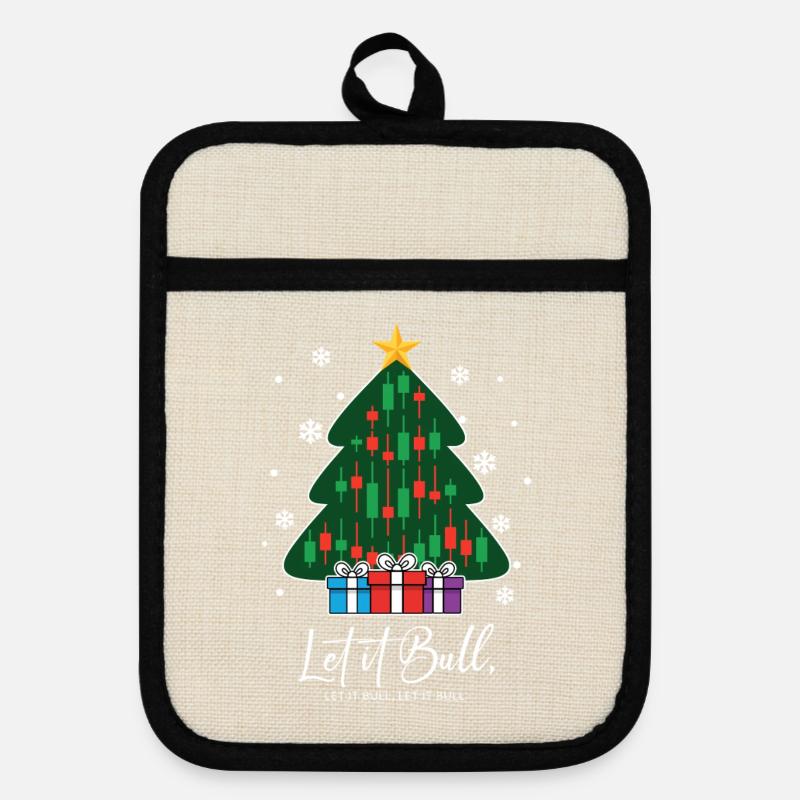 Let It Bull Crypto Exchanges Christmas Tree - Pot holders with rubber back - linen/black 