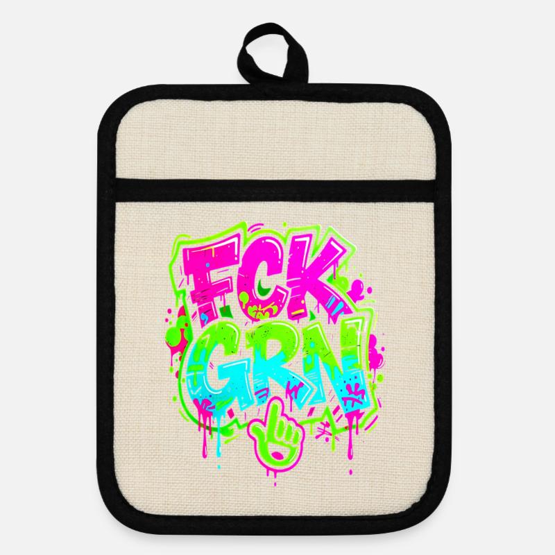 FCK GRN Graffiti - Pot holders with rubber back - linen/black