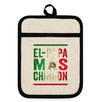 Père vintage mexicain qui dit design - Maniques avec dos en caoutchouc - lin/noir  - Devant