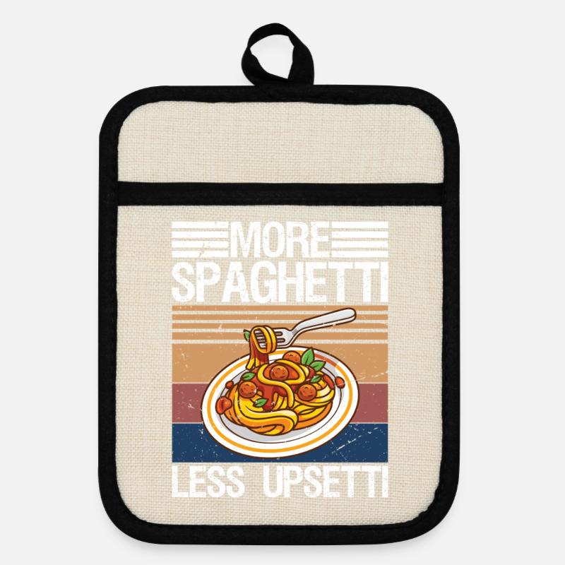 More Spaghetti Less Upsetti Pasta Lover - Pot holders with rubber back - linen/black 