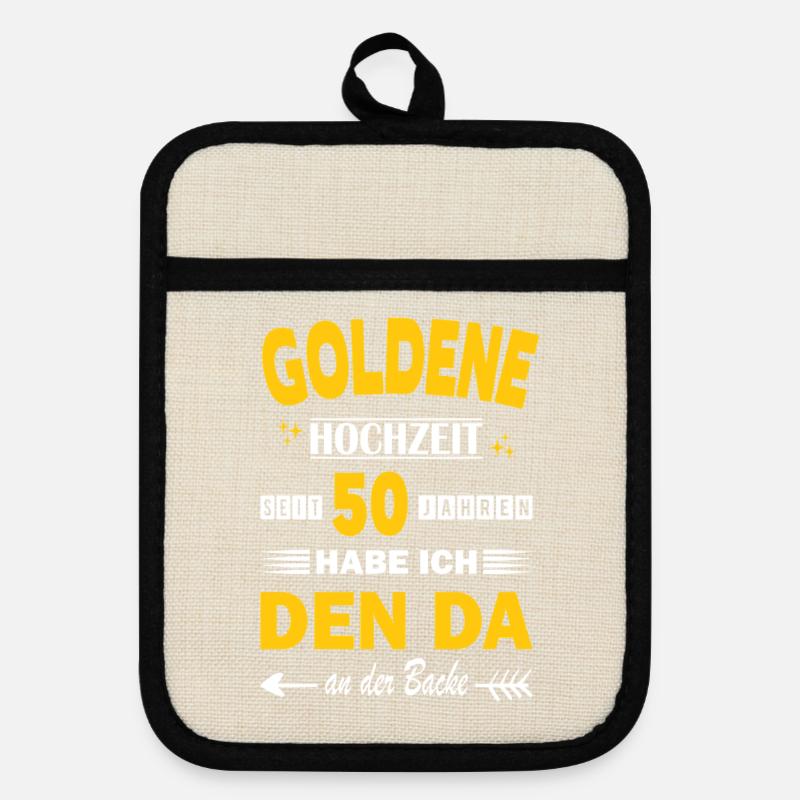50 ans Anniversaire de relation Anniversaire de mariage Or - Maniques avec dos en caoutchouc - lin/noir