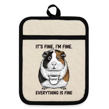 Its Fine Im Fine Kaffee Meerschweinchen - Topflappen mit Gummirückseite - Leinen/Schwarz  - Vorne