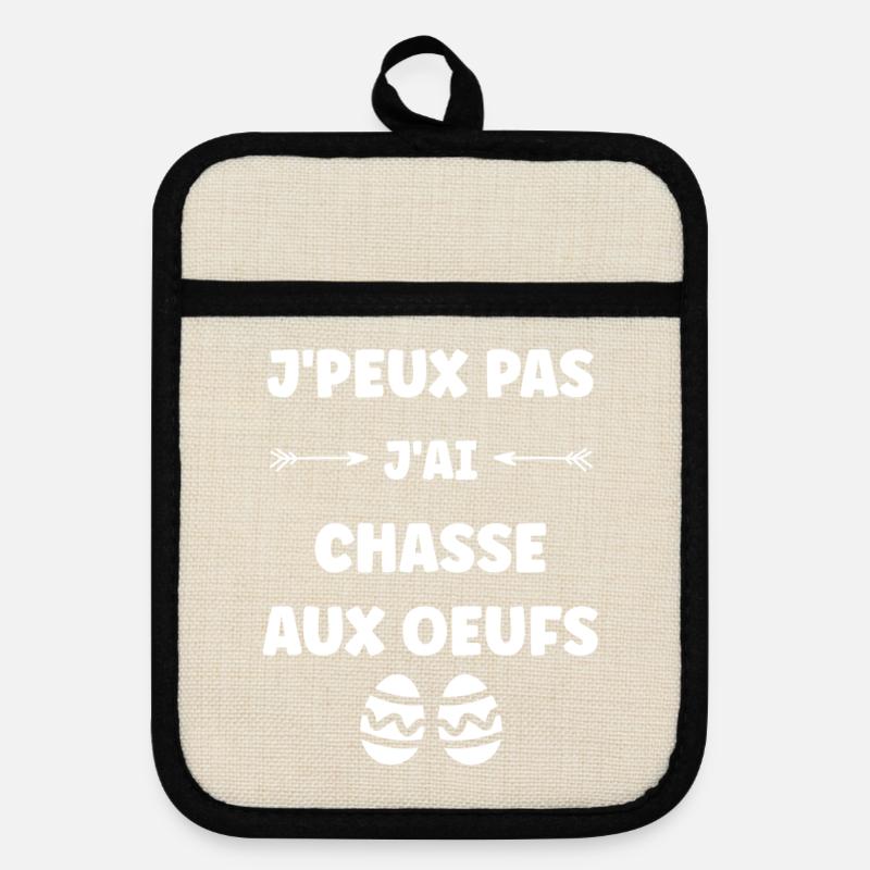 Easter egg hunt - Pot holders with rubber back - linen/black 