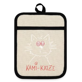 Kami-Katze Wortspiel - Topflappen mit Gummirückseite - Leinen/Schwarz  - Vorne