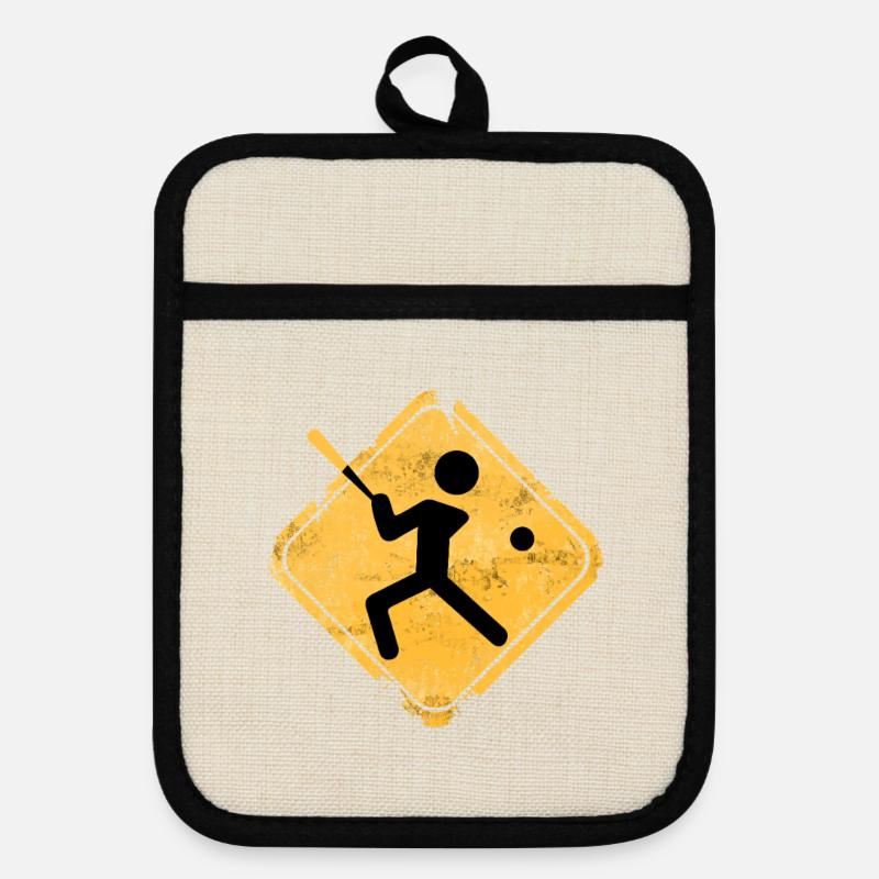 Baseball silhouette with bat - Pot holders with rubber back - linen/black