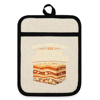 Dirt? No, sorting chance | Geology Humor - Pot holders with rubber back - linen/black  - Front