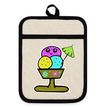 Bunter Eisbecher Eiscreme Eiskreme Eis - Pot holders with rubber back - linen/black  - Front
