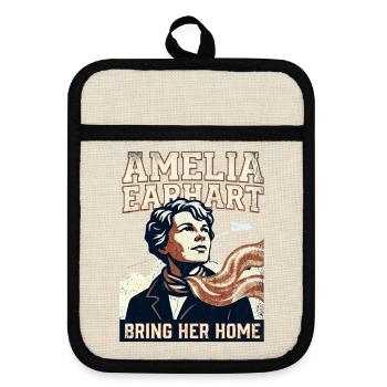Amelia Earhart – Bring Her Home - Pot holders with rubber back - linen/black  - Front