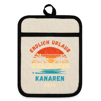 Kanarische Inseln Urlaub 2026 Kanaren Reise Outfit - Topflappen mit Gummirückseite - Leinen/Schwarz  - Vorne