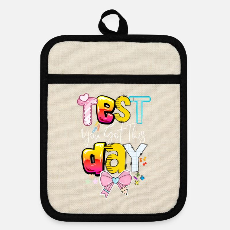 Le jour du test, tu as cette école. - Maniques avec dos en caoutchouc - lin/noir 