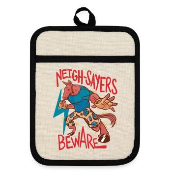 Cavalier, cavalier, cheval, sphémistes méfiants, méfiez-vous - Maniques avec dos en caoutchouc - lin/noir  - Devant