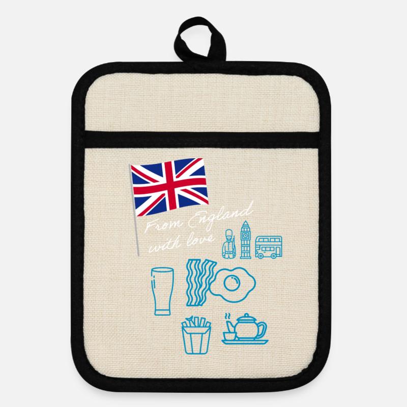 EXANGLIA (Blue + White Text) - Pot holders with rubber back - linen/black 