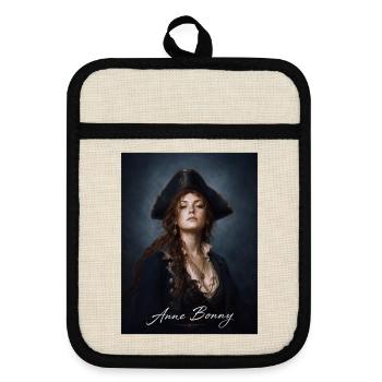 Anne Bonny Pirate Portrait - Pot holders with rubber back - linen/black  - Front