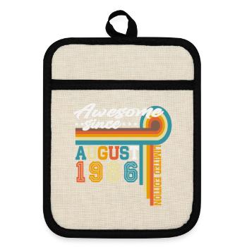 August 1986 Vintage Birthday Gift Retro - Pot holders with rubber back - linen/black  - Front