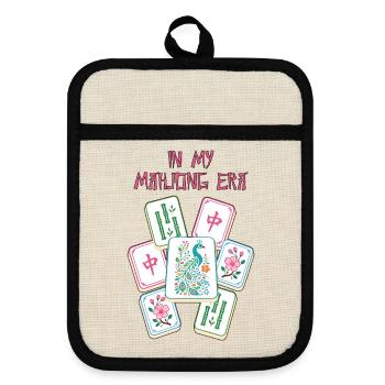 In My Mahjong Era Mahjong Game Social Club - Pot holders with rubber back - linen/black  - Front