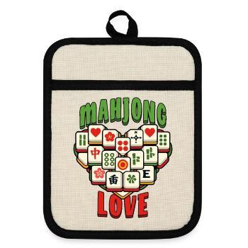Mahjong Game Social Club Love Mahjong - Pot holders with rubber back - linen/black  - Front
