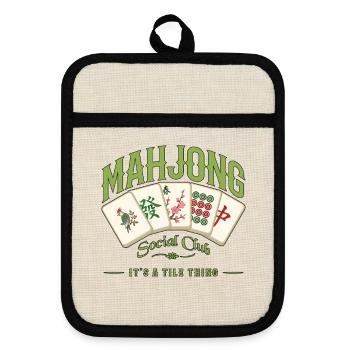 Mahjong-Spiel Sozialclub-Mahjong-Spieler - Topflappen mit Gummirückseite - Leinen/Schwarz  - Vorne