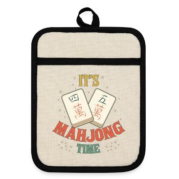 Mahjong Game Social Club It's Mahjong Time - Pot holders with rubber back - linen/black  - Front