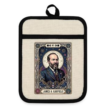 James A Tarot Card - Pot holders with rubber back - linen/black  - Front