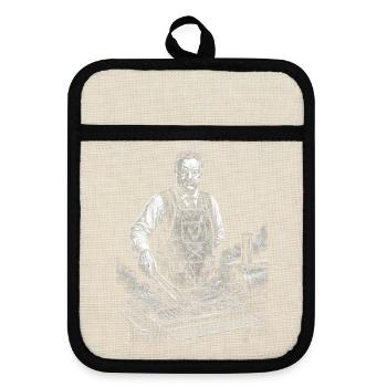 Theodore Roosevelt beim BBQ Grillen - Topflappen mit Gummirückseite - Leinen/Schwarz  - Vorne